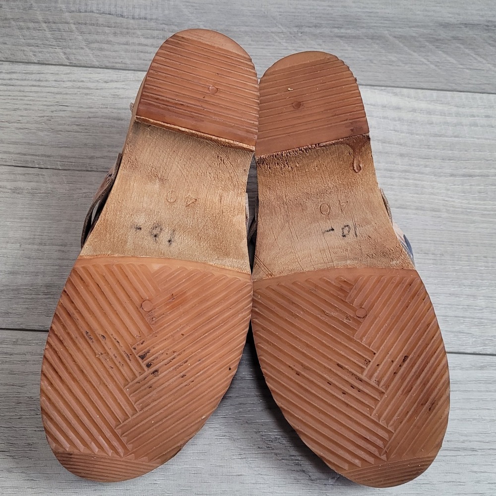 🌸Moheda Sweden Floral Leather Wooden Clogs Women 40 /US 9-9.5 (c-video) - Picture 14 of 16